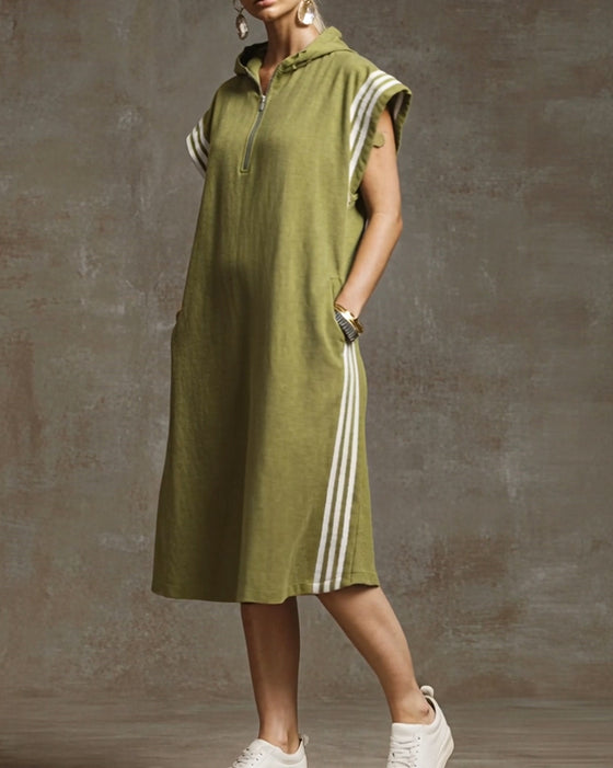 Jurk Met Capuchon Color-Block Casual