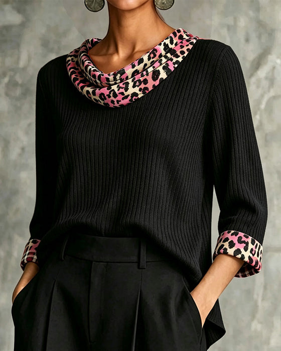Blouse Cowl Hals Luipaard Print Relaxed Paneel