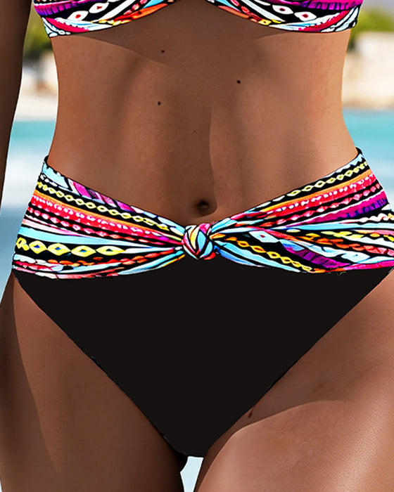 Bikini Streep Contrast Metalen Knoop Halter
