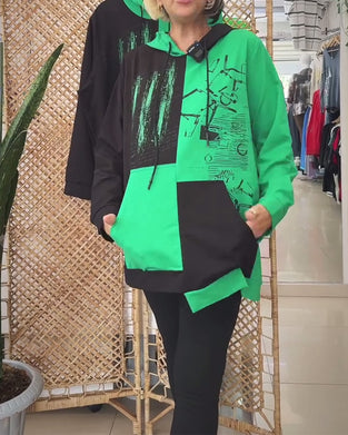 Sweatshirt casual met capuchon en colorblock print