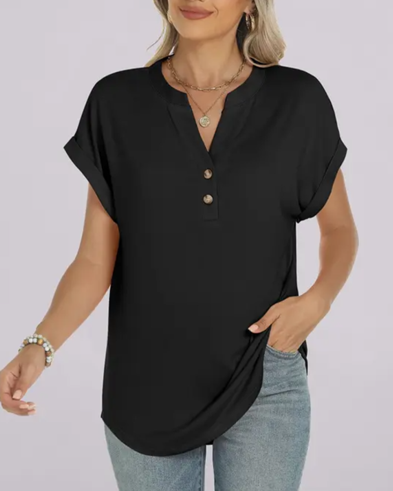 T-Shirt Effen V-Hals Korte Mouw