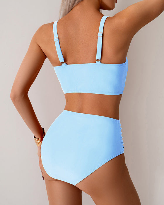 Bikini Effen Kleur Knoop Hoge Taille Sexy