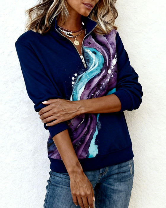 Langmouwen Trui Met Halve Rits En Print