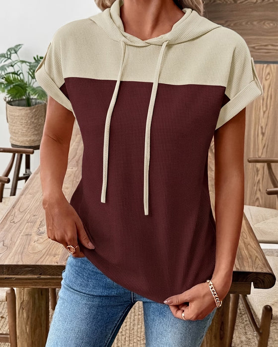 Hoodie Kleurblok Korte Mouw Casual