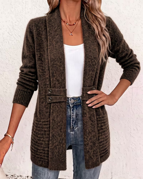 Cardigan Effen Kleur Knoop Versierd