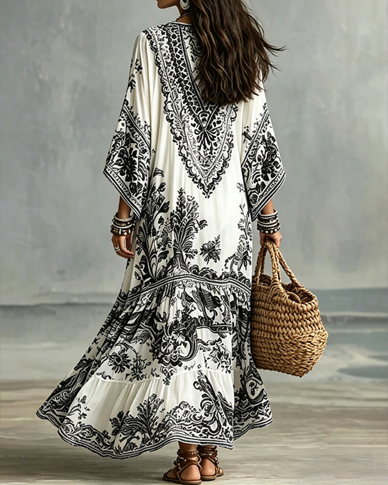 Jurk V-Hals Bohemien Uitlopend Asymmetrisch