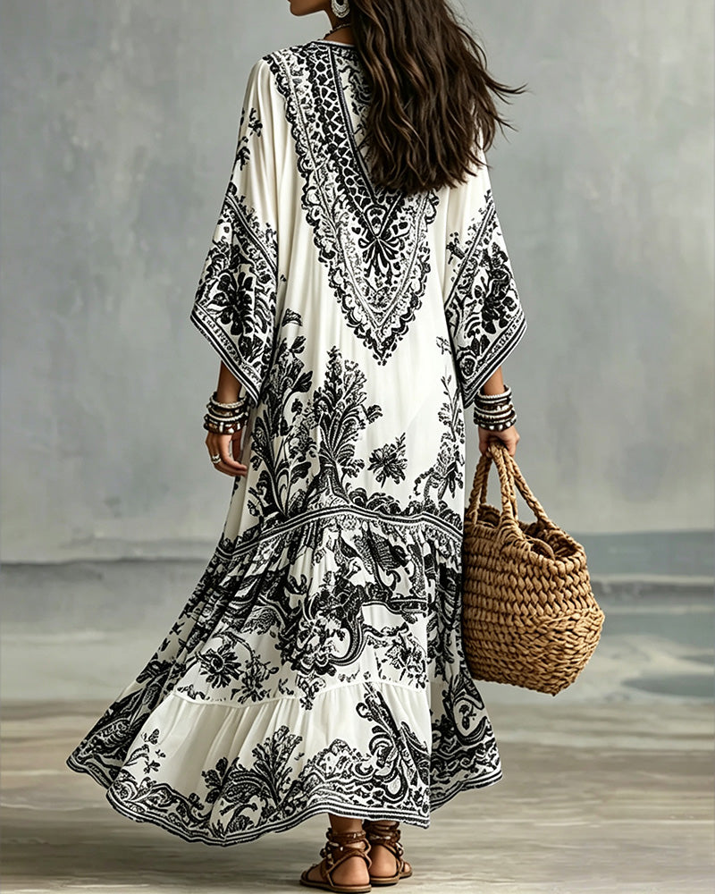 Jurk V-Hals Bohemien Uitlopend Asymmetrisch
