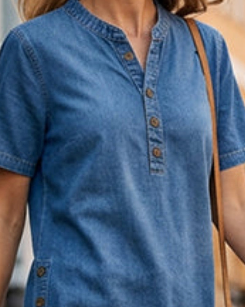 Casual Blouse Effen Kleur Korte Mouwen