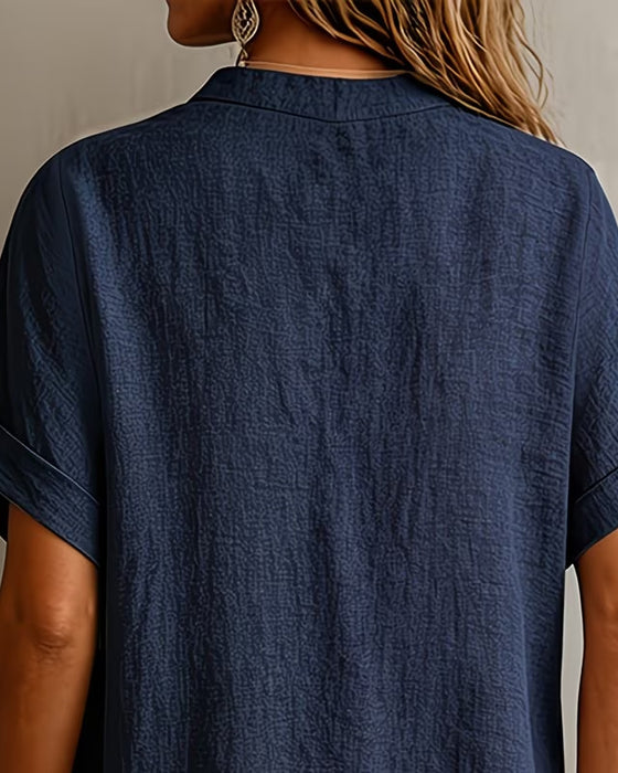 Blouse V-Hals Korte Mouw Los