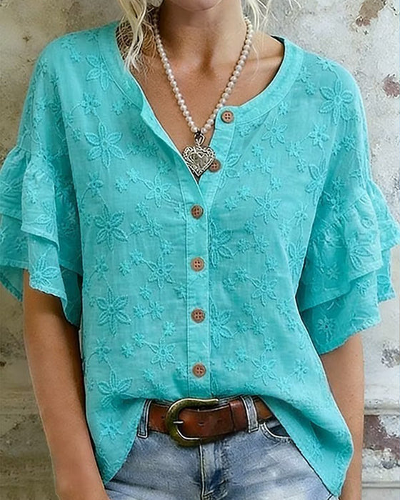 Blouse Dubbele Laag Ruffle Mouw