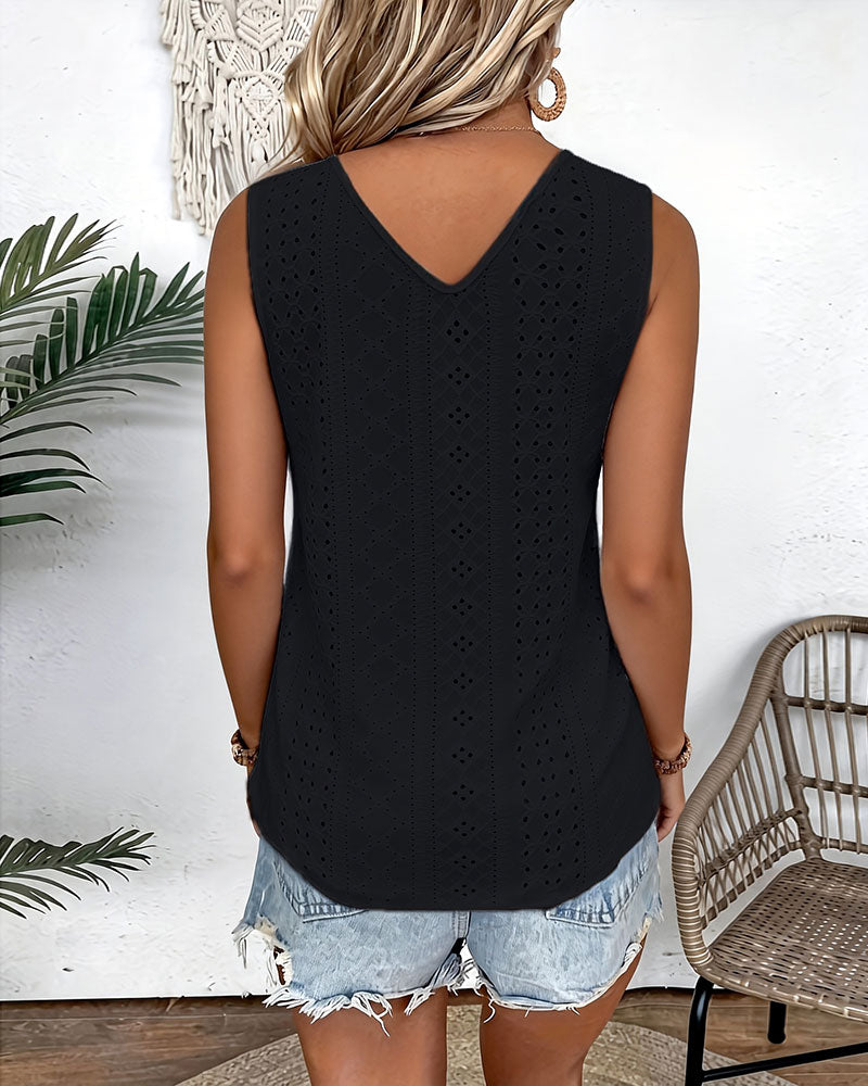 Tanktop V-Hals Effen Kleur Uitsnijding Casual