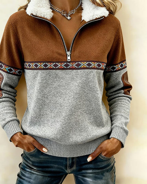 Trui In Colorblock Met Bontkraag