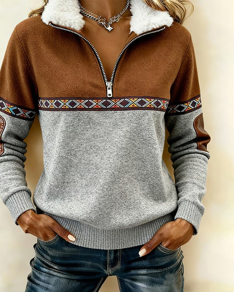 Trui In Colorblock Met Bontkraag