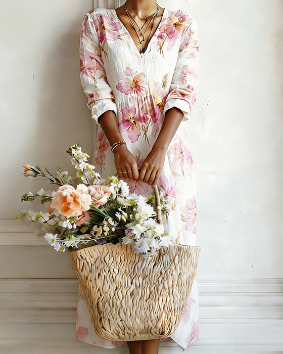 Jurk Bloemig Linnen Maxi