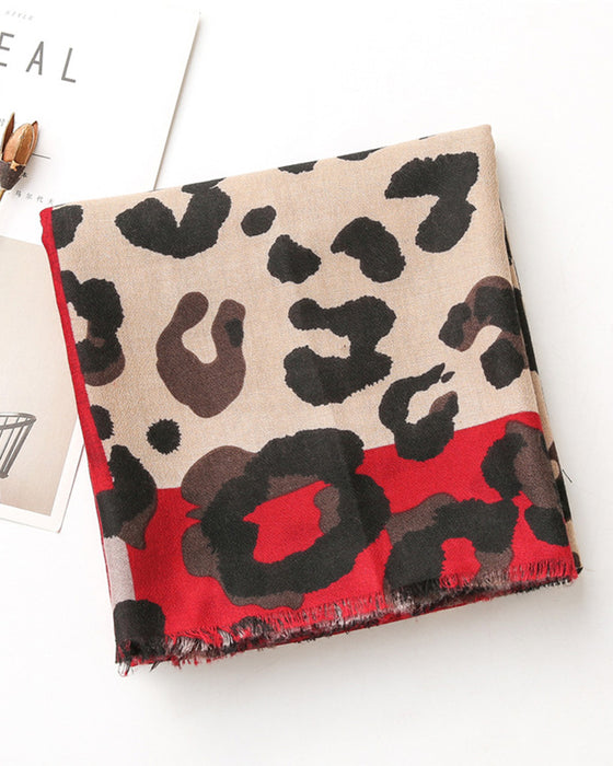 Dames Sjaal Luipaard Patchwork Print Franje Omslagdoek