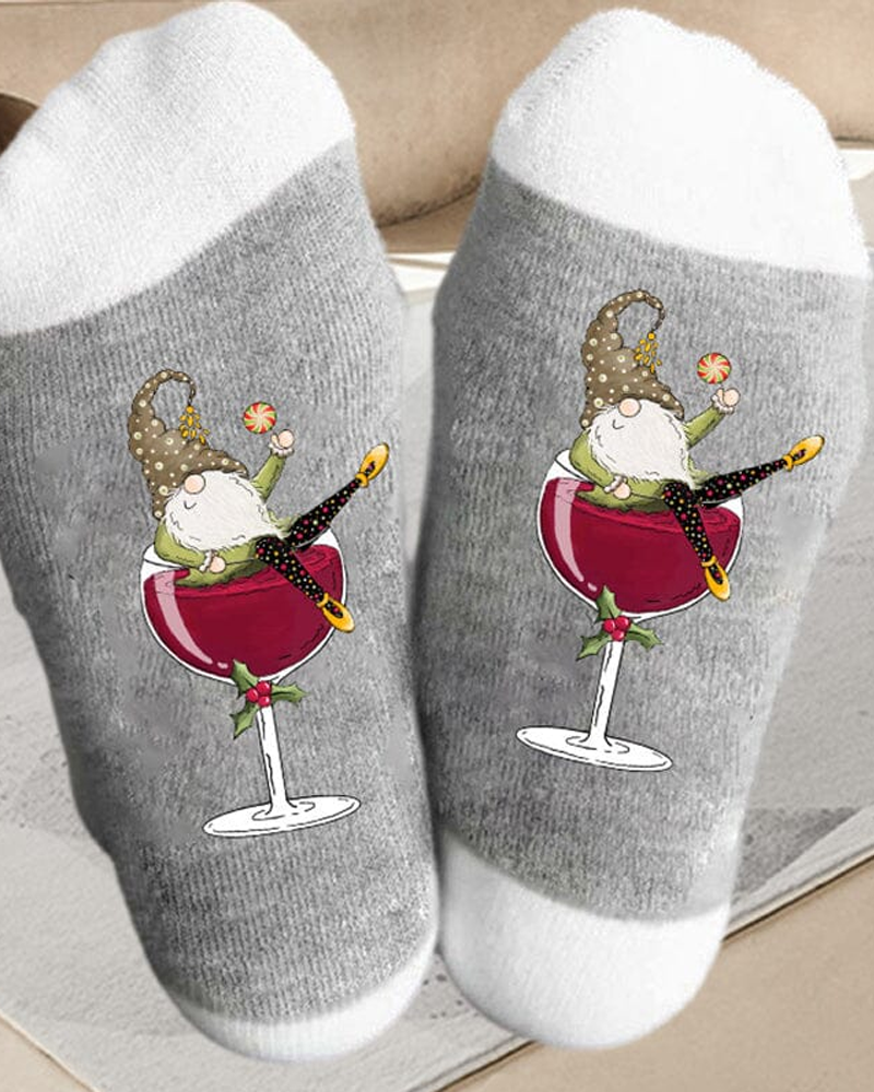 🧦Sokken Kerstkabouter Wijnglas Unisex Crew🧦