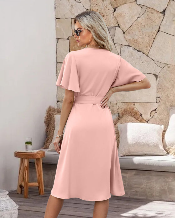 V-hals hals taille klok mouw jurk