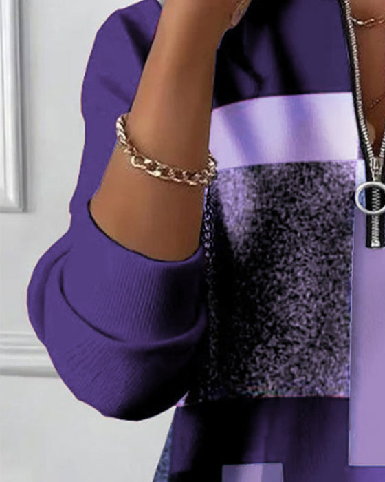 Casual Sweatshirt Met Halve Rits En Print