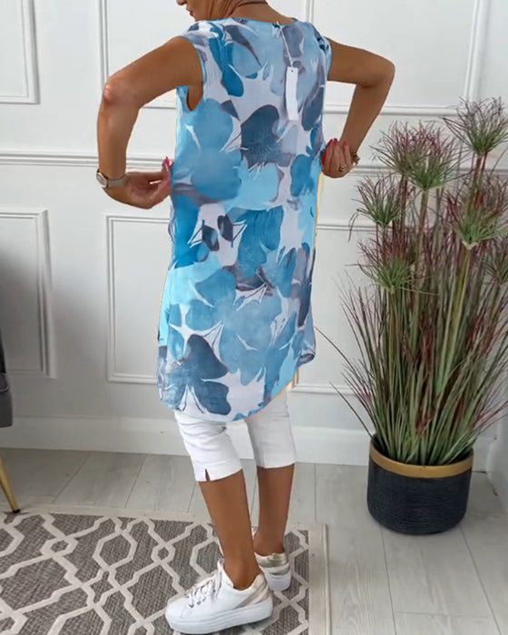 Casual lange top met kleurrijke bloemenprint