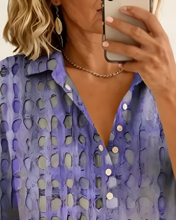 Blouse Stippenprint Knoop Half Knoopsluiting