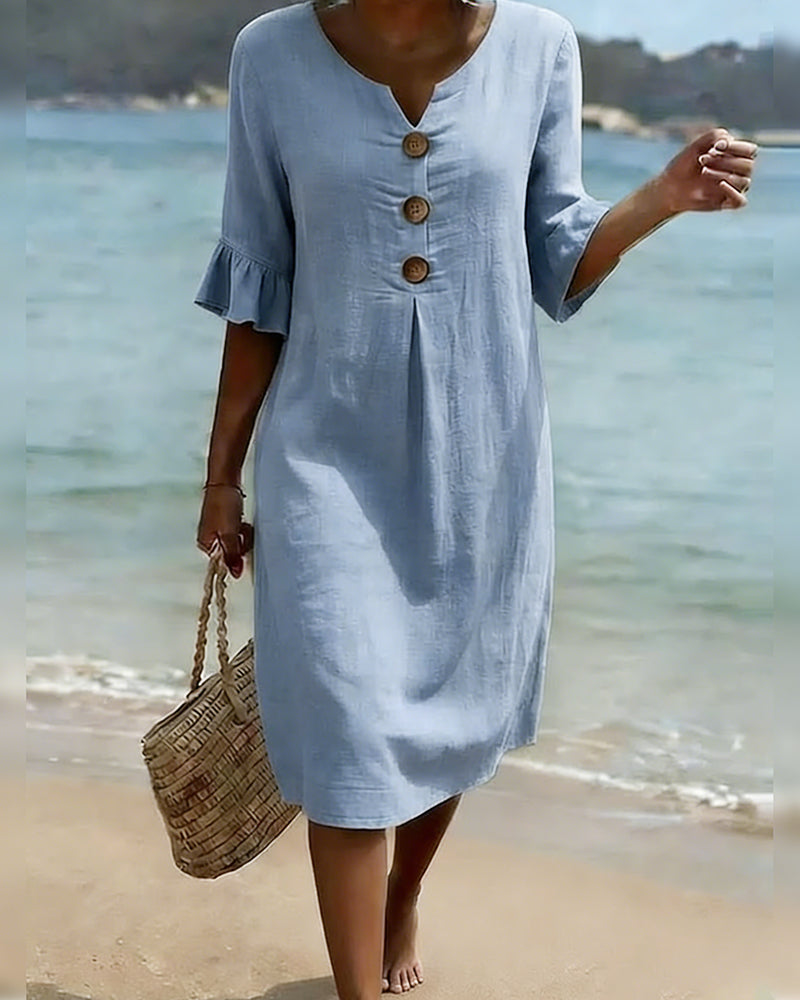 Jurk Knoop Frons Mouw 100% Katoen