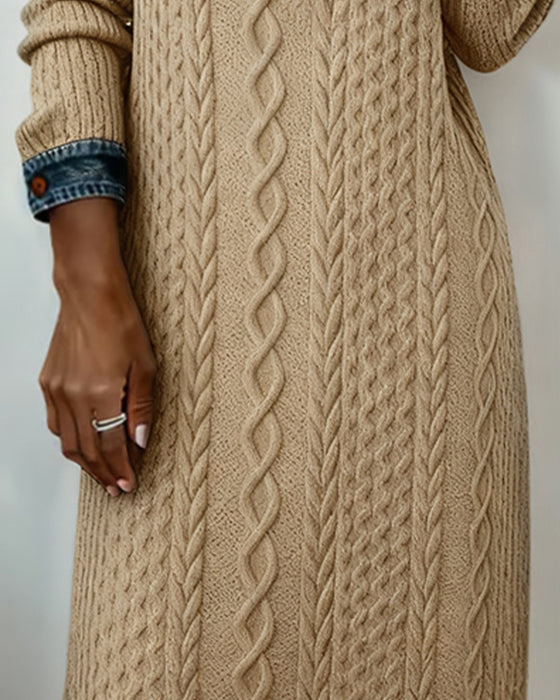 Jurk Met Kraag Van Denim, Kabelssteek En Patchwork