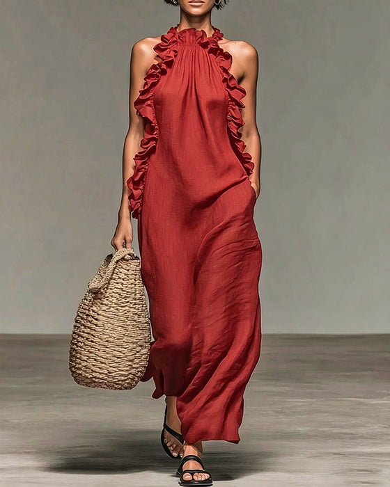 Jurk Halterneck Gerimpeld Lang