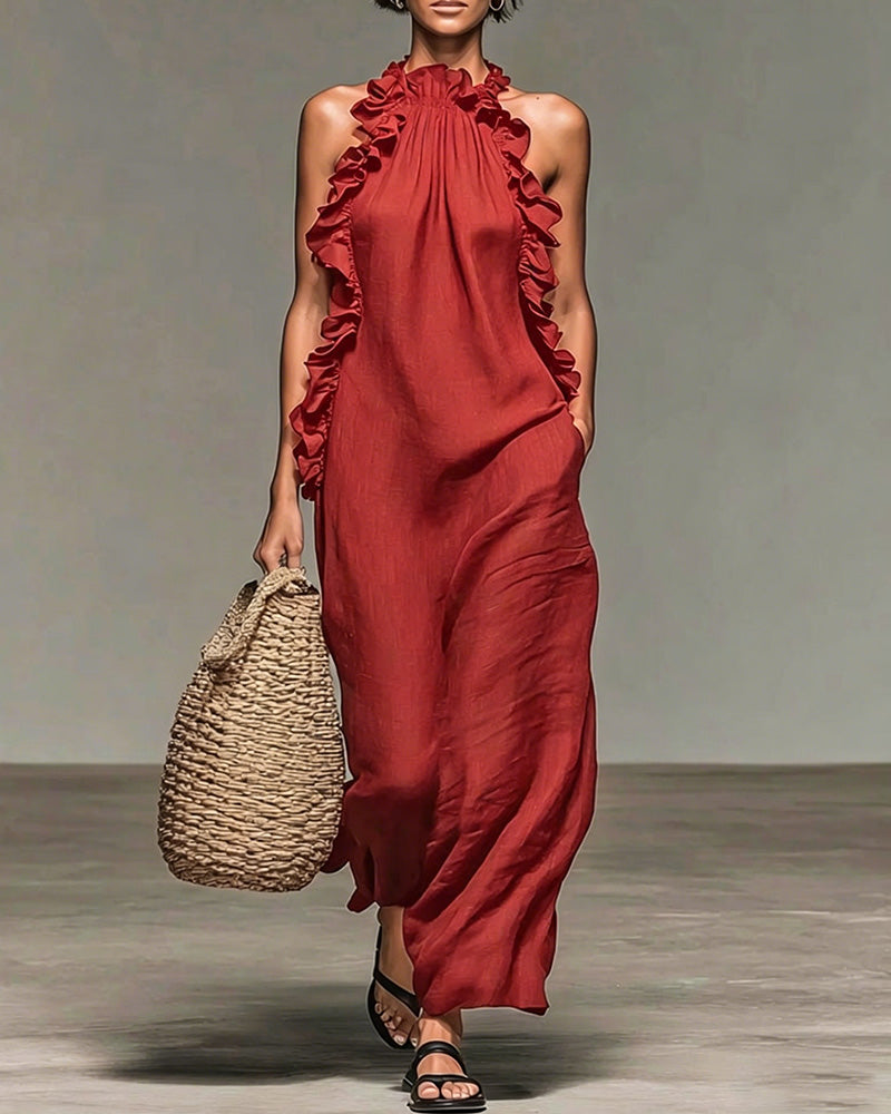 Jurk Halterneck Gerimpeld Lang