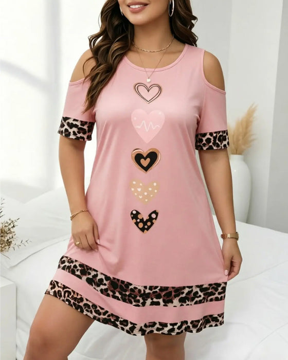 Jurk Ronde Hals Off-Shoulder Luipaard Hart