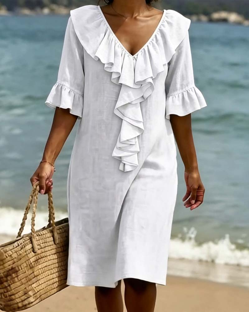 Jurk V-Hals Ruches Shift