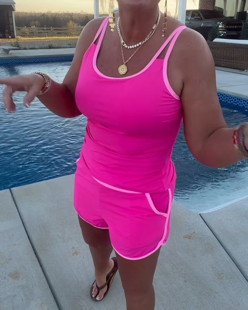 Tankini Met Contrast Kleur Bies En Afwerking