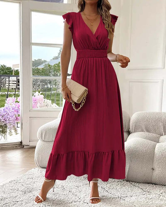 Jurk V-Hals Effen Kleur Taillering