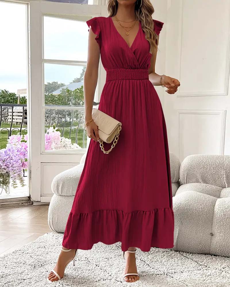 Jurk V-Hals Effen Kleur Taillering