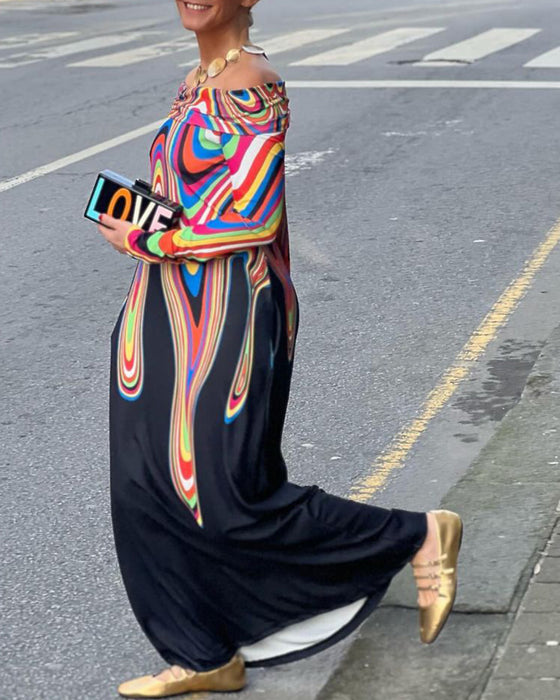 Off-shoulder elegante maxi-jurk met lange mouwen