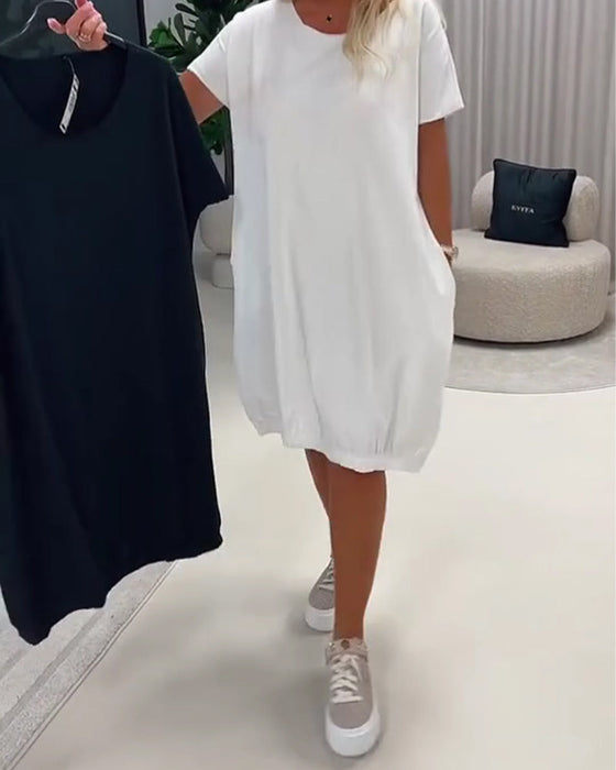 Jurk Korte Mouw Ronde Hals Loose-Fit