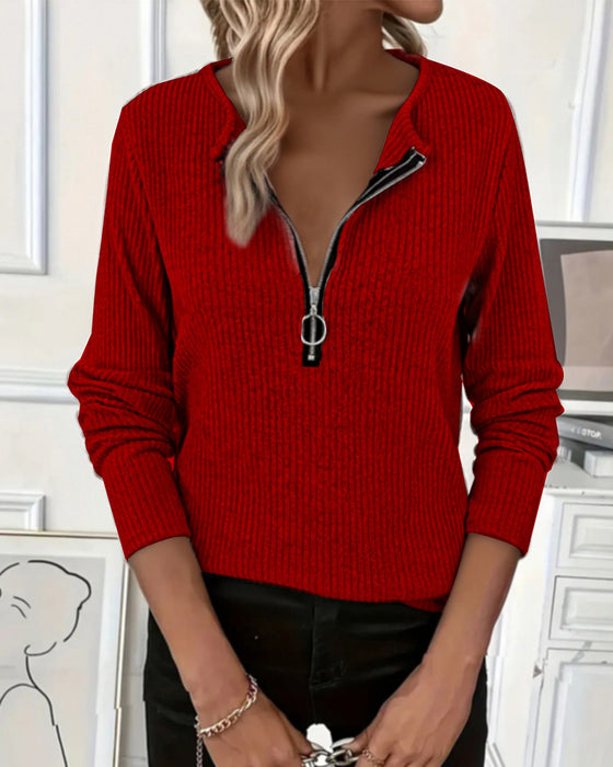 Top Casual Lange Mouw Rits