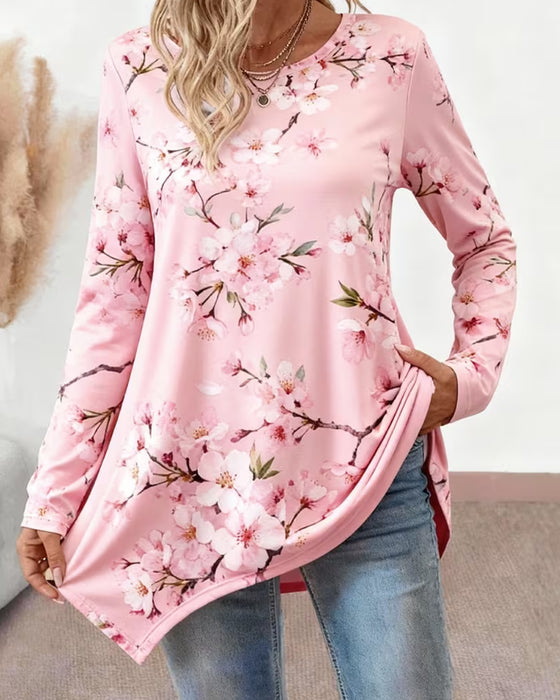 Blouse Rondhals Bloemen Lange Mouw