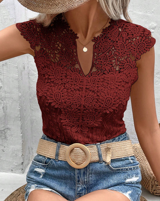 Blouse Kant V-hals Slim Fit