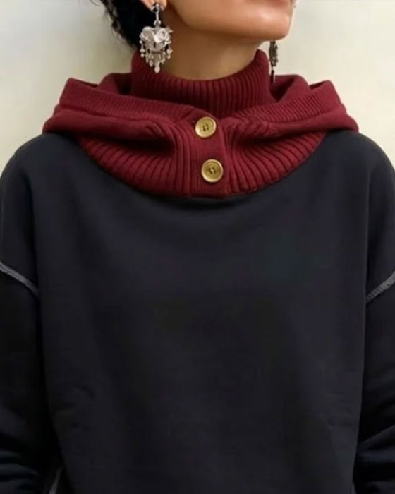 Hoodie Kleurblok Hoge Nek