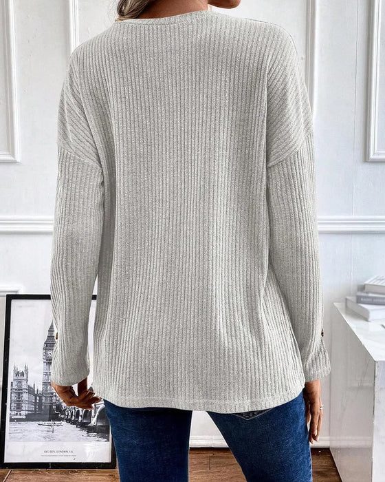 Blouse Geribbeld Halve Rits Pullover