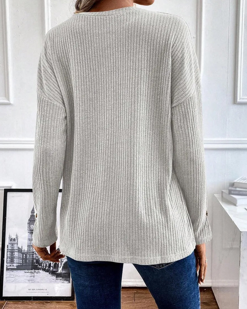 Blouse Geribbeld Halve Rits Pullover