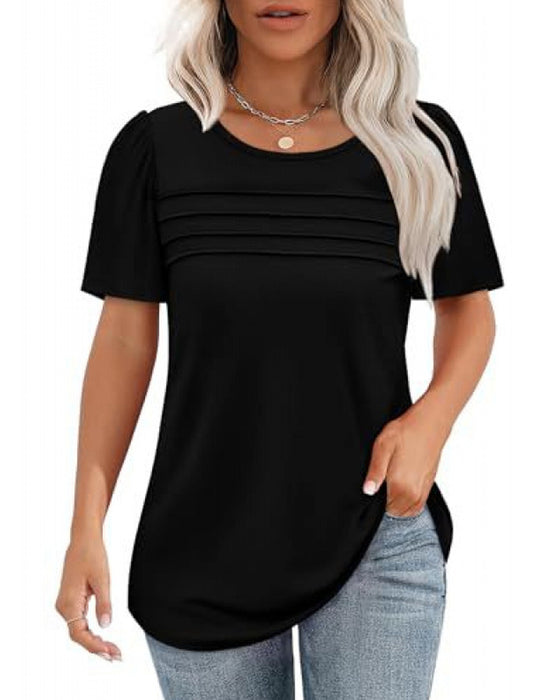 T-Shirt Geplisseerd Los Ronde Hals Korte Mouw