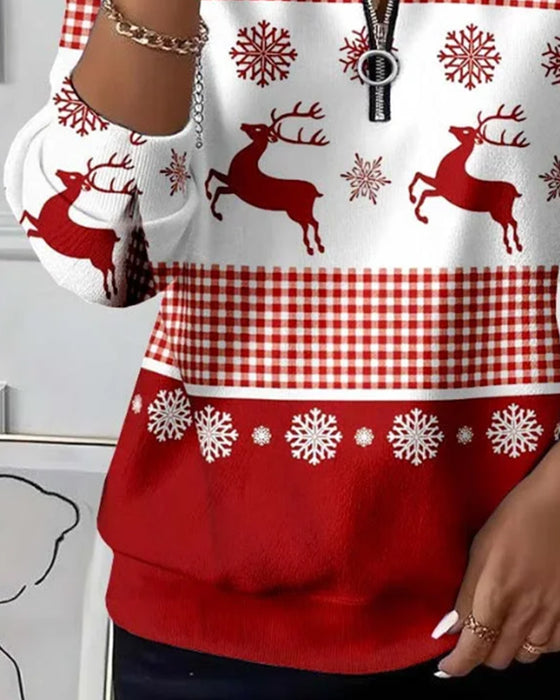 Swearshirt Met Rits En Sneeuwvlokkenprint