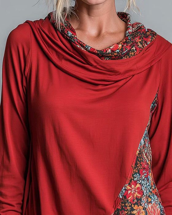Top Slouchy Drape Hals Patchwork Lange Mouw