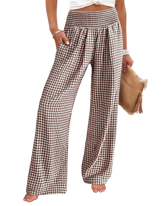 Broek Hoge Taille Geruite Wijde Pijp