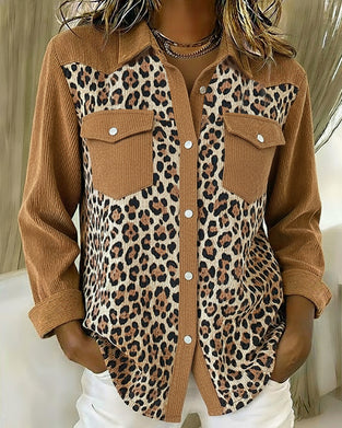 Langmouwig Shirt Met Leopardprint En Patchworkdetails