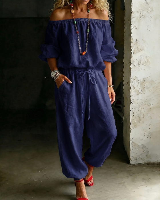 Jumpsuit Off-Shoulder Strik In De Taille Getailleerde Taille