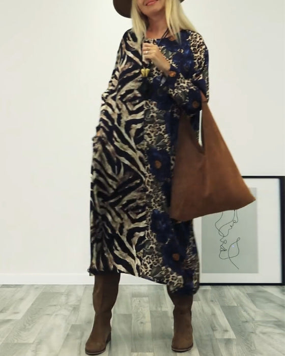 Stijlvolle patchworkjurk met zebraprint en luipaardprint