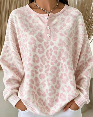 Sweatshirt Ronde-Hals Knoop-Down Luipaard Casual
