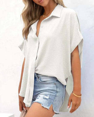 Overhemd Korte Mouw Effen Kleur Casual Loose Fit